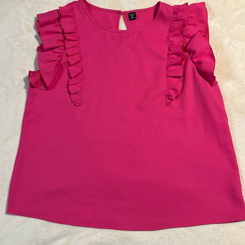 Hot Pink Ruffle Sleeve Blouse